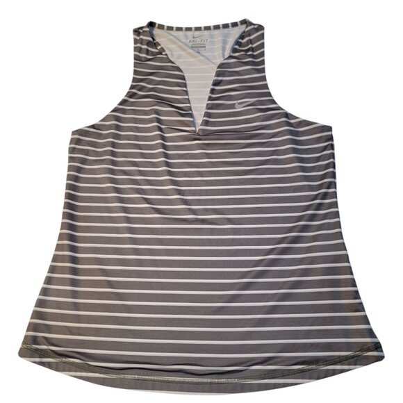 Nike Tank Top 596693 Pure Stripe Sleeveless Tennis Running DriFIT Tee Sz L Gray - Picture 1 of 10